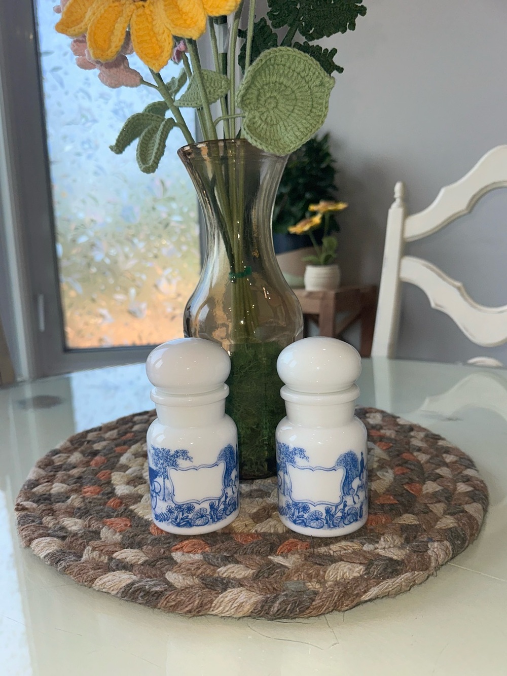 Vintage (1970’s) Belgian Milk Glass Apothecary Spice Jars With Bubble Lids